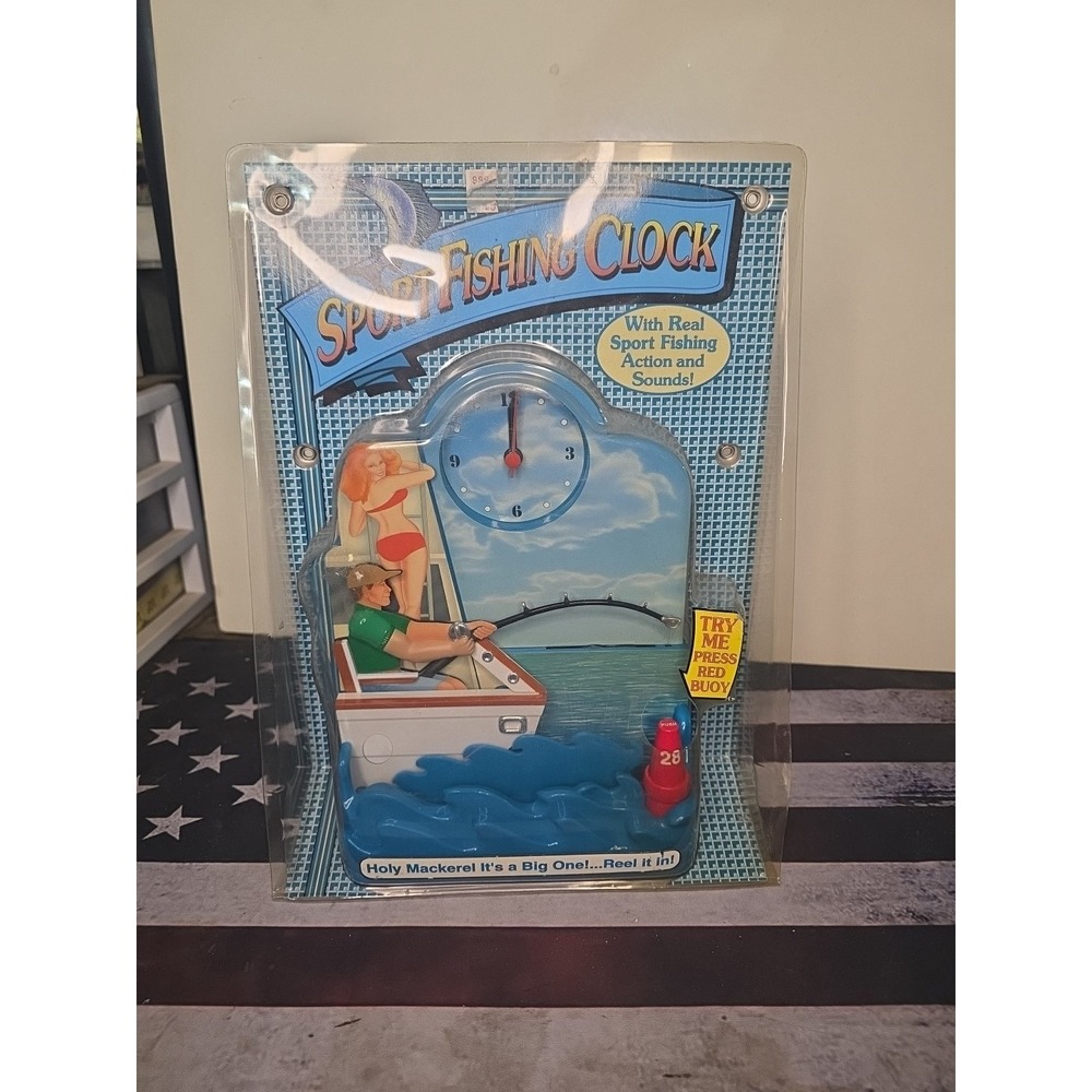 1999 Sport Fishing Clock with Motorized Fishing Action and Sounds NEW Sealed